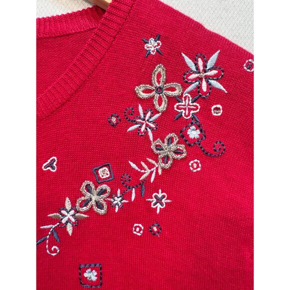 Vintage Teddi Knitted Cardigan Sweater Size M Red Embroidery Floral Full Zip NWT - Picture 8 of 13